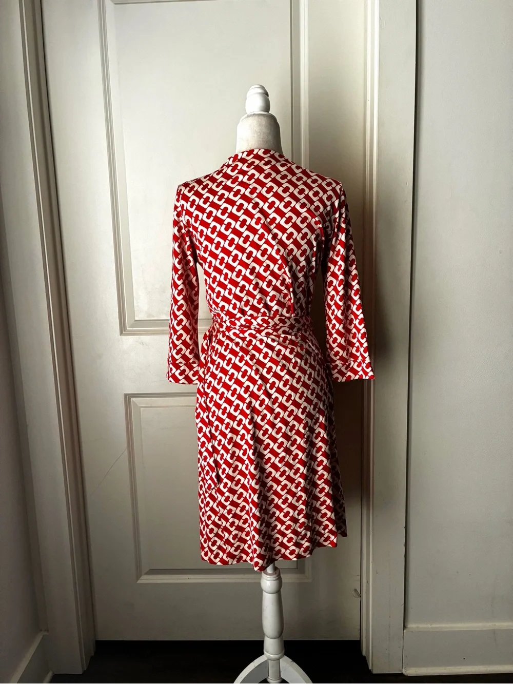 DVF Julian Two Silk Chain Print Wrap Dress 3/4 Sleeve Sz 12